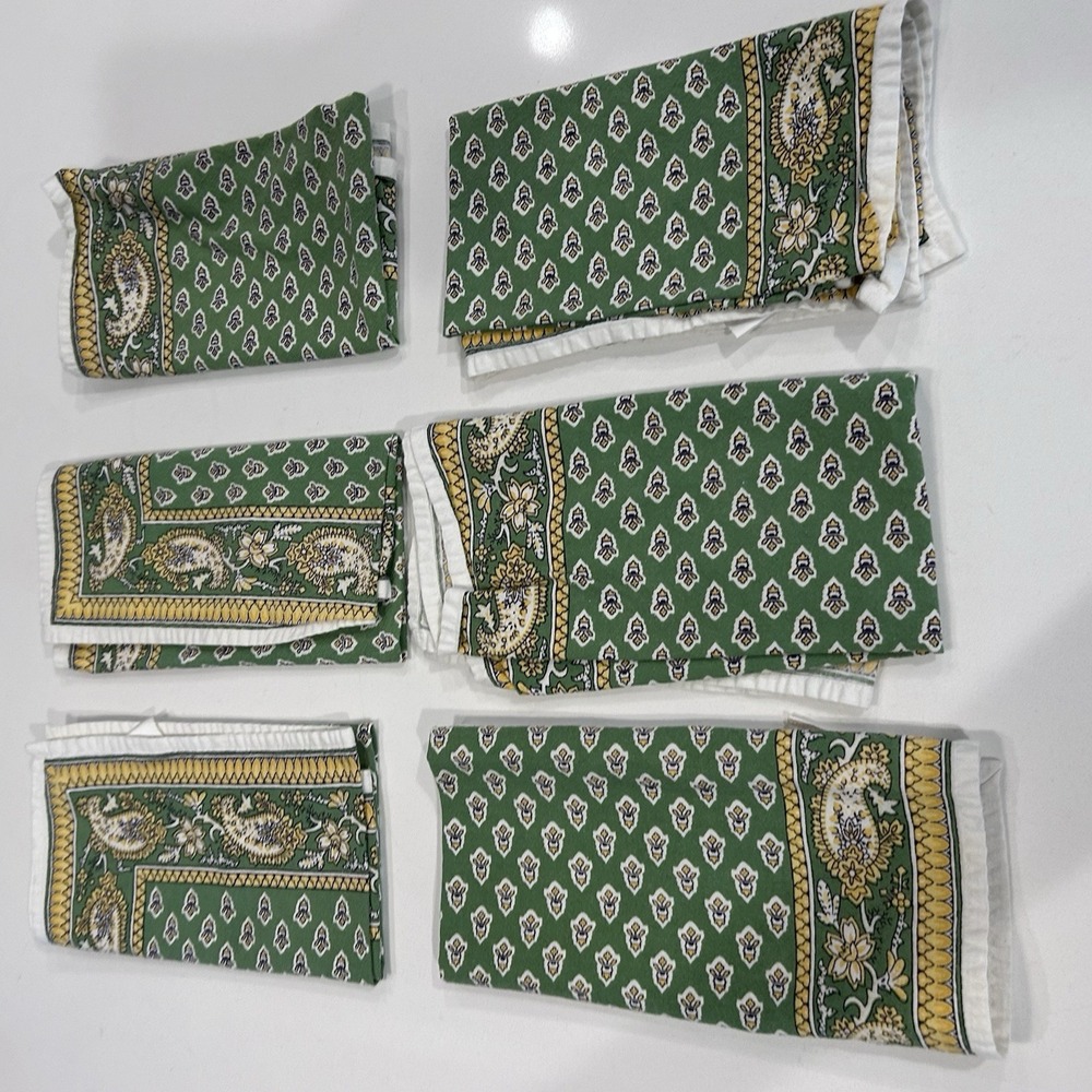 Williams Sonoma Set 6 Vintage Green Yellow French Country Cottage Napkins 19x17" - Picture 2 of 6
